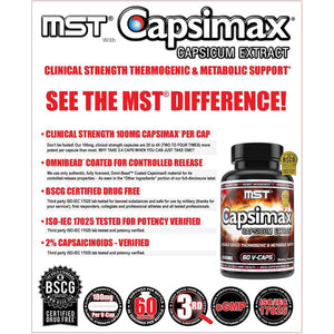 MST Capsimax Supplement 100Mg V Capsules, 60 Servings Clinically Dosed Weight Management, Thermogenic, Appetite Control, Calorie Burning, Metabolic Health, Stimulant Free. BSCG Certified
