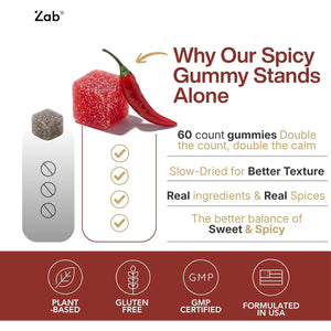 ZAB Spicy Gummies Ashwagandha 45Mg with L-Theanine & Caffeine – Energy, Calm & Mood Support Gummies for Couples – Vegan Yellow Peach Flavor Cubes, 60 Count