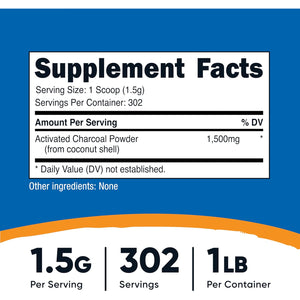 Nutricost Activated Charcoal Powder 1Lb - Food Grade Powder, Toothpaste, Facemask, Odor Control, Vegetarian, Gluten Free, Non-Gmo