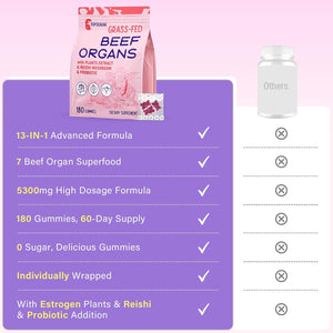 (180 Gummies) Beef Organ Supplement for Women - 5300Mg Beef Liver, Kidney, Uterus & 10 More, for Hormone Balance, Menstruation, Energy, Immunity, Gut & Skin Health - 100% Grass Fed & Pasture Raise