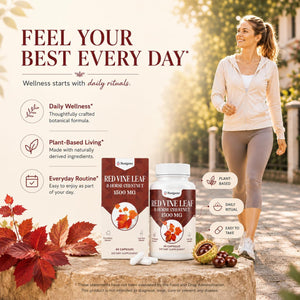Red Vine Leaf & Horse Chestnut Extract Capsule Supplements (Vitis Vinifera) 1500Mg -Premium Extract for Healthy Veins, Circulation, Heart, Skin (1 Pack)