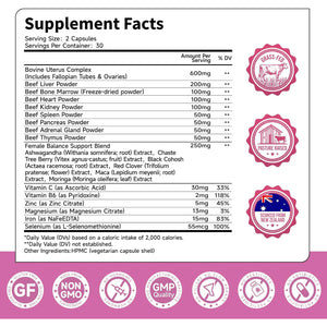 Beef Organ Supplement for Women | 9-Organ Formula with Herbal Support, Liver, Uterus, Ovary, Heart & Kidney for Feminine Balance & Energy | New Zealand Grass-Fed | 60 Capsules