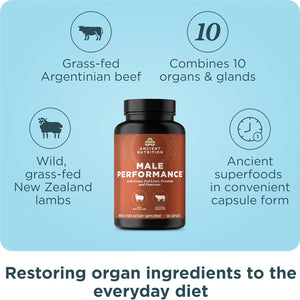 Ancient Nutrition Organ Supplements for Men, Grass-Fed and Wild Organ Complex Capsules, Liver, Prostate, Pancreas Supports Male Performance, Healthy Aging, 180 Ct