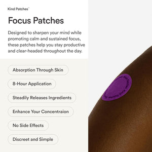 Kind Patches Focus Patches - Mental Clarity and Cognitive Performance - Enhance Productivity with Omega 3, Lion'S Mane, L-Theanine, Ginseng - 30 Count