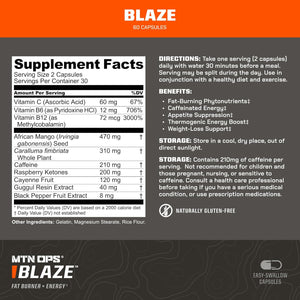 MTN OPS Blaze Fat Burner & Thermogenic Metabolism Booster for Weight Loss, 210Mg of Caffeine per Serving Caffeine Pills for Energy Boost, 30 Servings