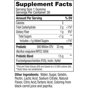 Olly, Probiotic + Prebiotic Gummy, 500 Million Cfus, Fos, Adult Chewable Supplement for Men and Women, Peach Flavored, 30 Day Supply, 30 Count