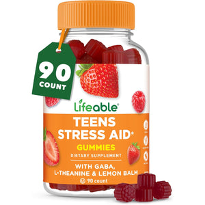 Lifeable Stress Aid Gummies for Teens | with Lemon Balm, GABA and L Theanine Supplements | Vegan Non GMO Mood Support Supplement | Great Tasing Stress Vitamins | L-Theanine for Teen | 90 Gummies