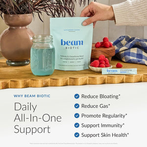Beam Biotic Probiotics for Women – Gut Health & Digestive Health Powder with Pre, Pro & Postbiotics + Glutathione, Daily Probiotic Drink for Bloating Relief & Gut Balance, 15 Servings, Blue Raspberry