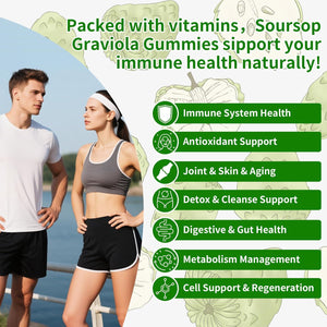 Soursop Graviola Gummies, Max Strength Soursop Leaves Extract with Sea Moss & Zinc for Cell Support & Regeneration, Immunity, Liver and Antioxidant, Sugar/Gluten Free, Vegan - 60 CT