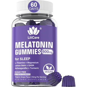 Melatonin Gummies 10Mg 20Mg for Adults Sugar Free, Extra Strength W/ L-Theanine, Ashwagandha, Magnesium, Turmeric, GABA, Lemon Balm and Chamomile for Healthy Circadian Rhythm, Vegan Grape Flavor, 60Ct