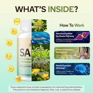 Sam-E Supplement – Capsule Complex with Ashwagandha Extract, L-Theanine, Rhodiola, St. John’S Wort, Omega-3 Fatty Acids, Magnesium, B Vitamins & D3, 60 Capsules