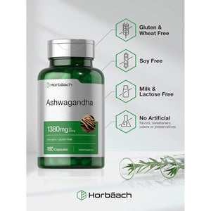 Horbäach Ashwagandha Root Supplement | 180 Capsules | for Women and Men | Herbal Extract | Non-Gmo, Gluten Free
