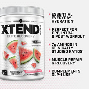 Xtend Original BCAA Powder, 7G Bcaas and 2.5G L-Glutamine for Muscle Recovery Hydration and Lean Muscle, Sugar Free Intra and Post Workout Drink with Electrolytes, Watermelon Explosion, 30 Servings