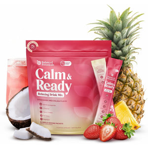 Calm and Ready Powder Mix, Cortisol Reducer* Sleep & Relaxation Aid, Magnesium Glycinate, Ashwagandha KSM-66, L-Theanine, Tart Cherry, Sugar Free, 20 Packets, Strawberry Pinacolada