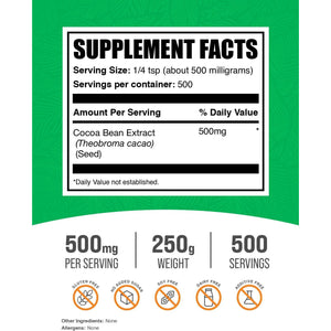 Bulksupplements.Com Cocoa Bean Extract Powder - Cocoa Supplement - Unsweetened, Vegan & Gluten Free, 500Mg per Serving, 250G (8.8 Oz) (Pack of 1)
