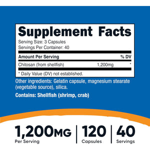 Nutricost Chitosan Supplement (1,200Mg) 120 Capsules - Gmo-Free, Gluten-Free, 40 Servings