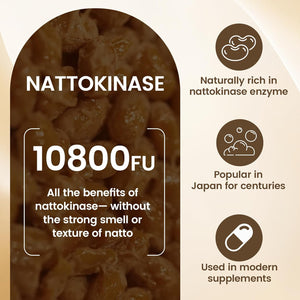 Ultimate Nattokinase Supplement with 10,800 FU of Nattokinase, Natural Support for Circulation & Cardiovascular Health, Odorless Fermented Soy Enzyme, Easy Daily Routine, 60 Capsules