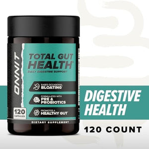 ONNIT Total Gut Health Daily Digestive Support, IGEN Non-Gmo Tested Digestion Supplement for Women and Men with 7 Strains of Probiotics, Prebiotics, Enzymes and Betaine HCL, 120 Count