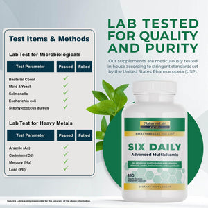 Nature'S Lab Six Daily Advanced Multivitamin - over 90 Nutrients, Minerals, Antioxidants, Herbs & Whole Foods - 180 Capsules (30 Day Supply)
