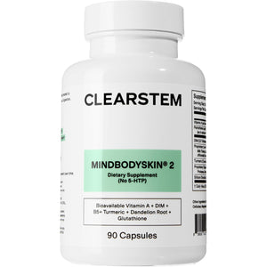 CLEARSTEM - MINDBODYSKIN Hormonal Acne Supplement (No 5-HTP) - Natural DIM Supplement - Skin Care Vitamins - Hormone Balance, Antioxidants - Gluten Free, Cruelty Free - 30 Servings, 90 Capsules