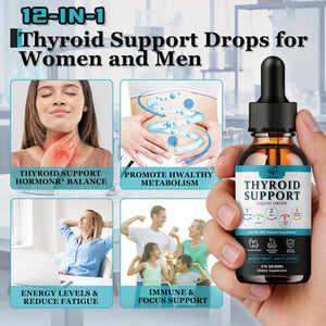 Thyroid Support for Women & Men Liquid Drops.Thyroid Supplement Drops with Selenium Zinc Iodine L-Tyrosine Ashwagandha for Energy & Metabolism Support, Hormone Balance,Vegan,Additives Free - 2 Fl. Oz