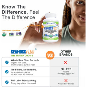 Power by Naturals Sea Moss plus – USDA Organic Irish Sea Moss Capsules with Bladderwrack & Burdock Root – Immune Support for Adults – Vegan, Non-Gmo, Gluten-Free – 60 Capsules (1-Month Supply)