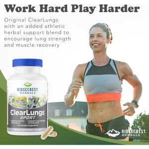 Ridgecrest Herbals Clearlungs Sport, Oxygen Intake and Lung Support Formula with Cordyceps, Rhodiola, Eleuthero (60 Vegan Caps, 30 Serv)