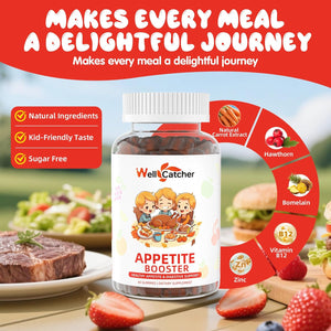 Appetite Booster Gummies for Kids Adults: Picky Eater Vitamins Support Eat More Height Growth Gut Health & Nutritional Balance with Bromelain Hawthorn Zinc, Sugar Free 60CT