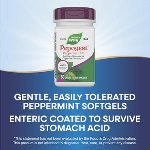 Nature'S Way Pepogest Peppermint Oil, Soothes Occasional Gastrointestinal Discomfort*, Enteric Coated Peppermint Oil Softgels, 60 Softgels (Packaging May Vary)