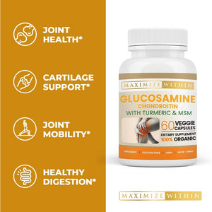 Glucosamine Chondroitin with Turmeric & MSM – Mobility & Flexibility Support – 60 Veggie Capsules