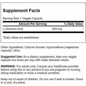 Swanson Amino Acid Glutamic Acid 500 Milligrams 60 Veg Capsules