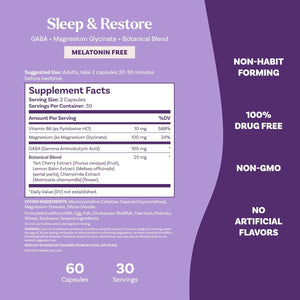 Natrol Sleep & Restore Capsules with Magnesium Glycinate 100Mg, GABA, Essential for Your Ultimate Restorative Sleep, Melatonin-Free, 30 Day Supply
