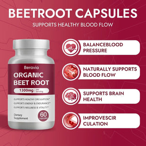 Beravia Beet Root Capsules | Antioxidant Formula - Vegan, Non-Gmo, Gluten-Free - 1300Mg, 60 Capsules