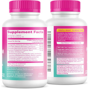 Pink Stork Probiotics for Postnatal Women - 30 Billion CFUS with Ashwagandha and Chamomile, Postpartum Essentials for Hormone Balance, Mood Support, Gut Health, Digestive Wellness, 30 Capsules