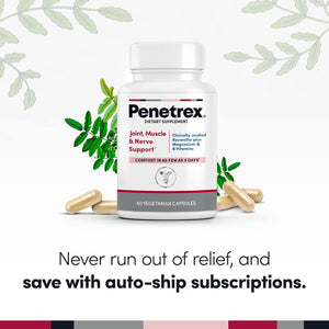Penetrex Clinically Studied Magnesium Glycinate Supplement for Joint, Muscle & Nerve Support - Comfort in 5 Days with Advanced Boswellia Serrata Extract, Vitamin D, B, C (60 Count, 1 Month Supply)