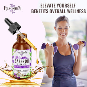 Resciency Liposomal Saffron Supplements Drops 88.5Mg – High Bioavailability Liquid Saffron Extract for Mood Support, Energy, Focus & Vision with Ashwagandha, Magnesium, Zinc, B12 & D3, 2 Fl Oz