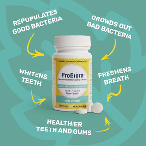 Probiora Oral Probiotics for Teeth and Gums | Dental Probiotics for Improved Oral Health | Bad Breath Treatment for Adults | Probiora3 Patented Probiotic Blend | Tooth Whitening | 30 Mint Tablets