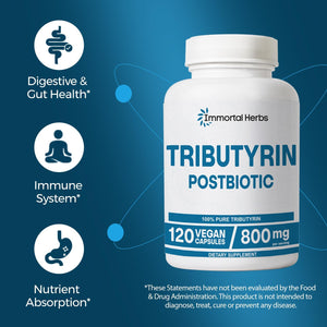 Tributyrin Supplement 800Mg, Advanced Butyrate Form, 55% Standardized, More Effective Delivery than Sodium Butyrate, 120 Capsules, Non-Gmo & Gluten Free Postbiotic Supplement
