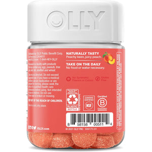 Olly, Probiotic + Prebiotic Gummy, 500 Million Cfus, Fos, Adult Chewable Supplement for Men and Women, Peach Flavored, 30 Day Supply, 30 Count