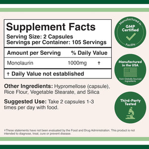 Monolaurin Immune Support Supplement 1,000Mg per Serving, 210 Capsules (Vegan Safe, Non-Gmo, Gluten Free) Immune Booster for Adults, Immune System Defense by Double Wood