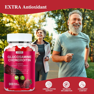 Glucosamine Chondroitin Gummies - 3000MG Extra Strength Joint Support Supplement with MSM & Elderberry, Flexibility, Antioxidant Immune Support Gummy for Adults, Men & Women - 90 Raspberry Gummies