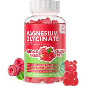 90 CT Magnesium Glycinate Gummies 1000Mg - Sugar Free Magnesium Potassium Supplement with Vitamin D, B6, Coq10 for Calm Mood & Sleep Support - 90 Raspberry Gummies