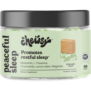 Chewsy Peaceful Sleep Chews, Sleep Support, 3 Mg Melatonin, 200 MGS L-Theanine, Chamomile, Lemon Balm, Magnolia, Nighttime Sleep Aid, Naturally Minty Chews, Promotes Restful Sleep, 30-Day Supply (1)