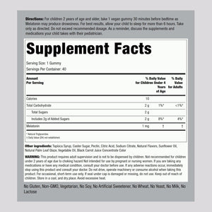 Piping Rock Kids Melatonin Gummy 1Mg | 40 Gummies | Cherry Flavor | Vegan, Non-Gmo, Gluten Free Supplement
