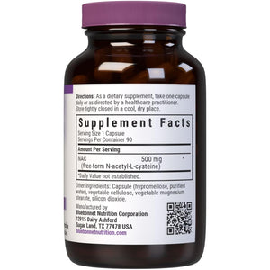 Bluebonnet NAC Supplement N-Acetyl-L-Cysteine 500 Mg - Antioxidant Cellular Health & Immune Support - Free-Form Amino Acid for Women & Men - Non-Gmo, Kosher, Gluten-Free - 90 Vegetable Capsules