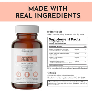 JUST INGREDIENTS Adrenal Support Complex with Ashwagandha, Rhodiola, and Panax Ginseng - Capsules