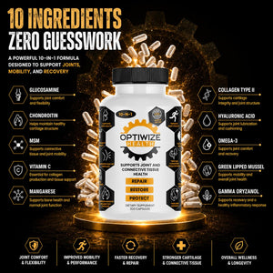 Optiwize 10-N-1 Joint Support Hydrolyzed Collagen,Msm, Hyaluronic Acid, Glucosamine,Chondroitin & More- Targets Joint Discomfort, Improves Mobility & Flexibility 320 Caps for Men & Women Made in USA