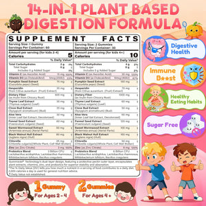 Toddler 2-4 & Kids 4+ Para Clean Gut Health Gummies W/Wormwood, Black Walnut, Clove, Pumpkin Seeds, Vitamin C, D3, Zinc, Digestive Supplement for Natural Gut Cleanse, Kids Immune Support (60Cts)