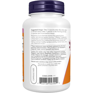 NOW Foods Supplements, Magtein™ with Patented Form of Magnesium (Mg), Cognitive Support*, 90 Veg Capsules