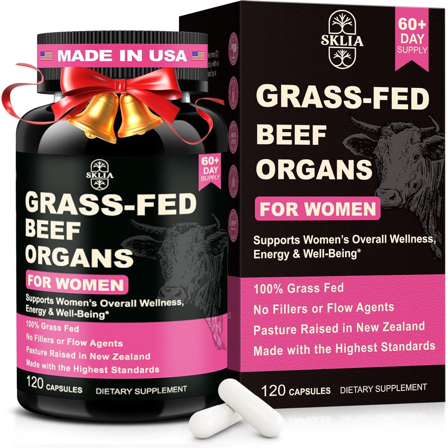 Beef Organ Supplement for Women - Beef Liver, Kidney, Heart, Uterus Tissue, Ovary | Supports Women'S Overall Energy and Wellness | Grass Fed, Pasture Raised in New Zealand, 120Ct,1P